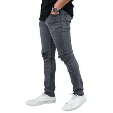 Zweckout Label Celana Jeans Pria Panjang Denim Sobek Ripped Lutut Dark Grey 38 Grey