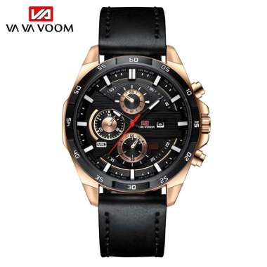 COD - Jam tangan pria VAVA VOOM 216 jam tangan stainless stell tali kulit gold tali coklat