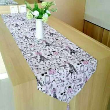 Taplak Meja Bahan Kanvas Motif Paris [150 x 40 cm] 01 PUTIH