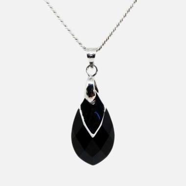 Torenda Crystal Pear Swarovski Jet Kalung Liontin Wanita - Hitam