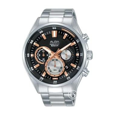 ALBA ATX13G05 Chronograph Quartz 100m Jam Tangan Pria Black Silver