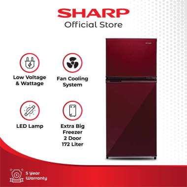 SHARP SJ-195MD-SG2/SR2 Kulkas 2 Pintu Shine Magneglas Series [172 L/152 L] Red