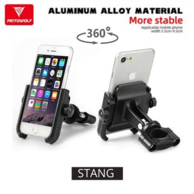 Motowolf Holder Handphone Holder Stang Motor Almunium Alloy Premium STANG HITAM