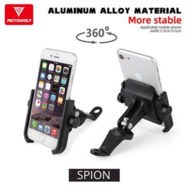 Motowolf Holder Handphone Holder Stang Motor Almunium Alloy Premium SPION HITAM