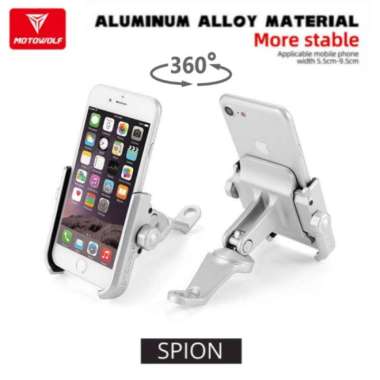 Motowolf Holder Handphone Holder Stang Motor Almunium Alloy Premium SPION SILVER
