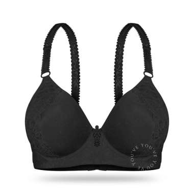 You've ( YouHave ) BH Tanpa Kawat Bra Wanita BH Tanpa Kawat Motif Bunga Renda 100072 Black 42