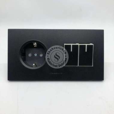 SAKLAR SERI DOUBLE PANASONIC + STOP KONTAK 2 GANG HITAM WESJP11212B