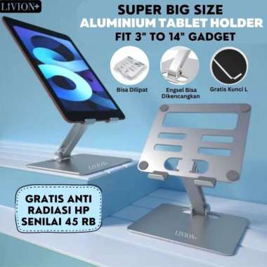 Holder IPAD TABLET LiVION+ Dudukan Aluminium Stand Holder IPAD Lipat NEW Silver