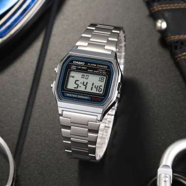 CASIO Vintage Retro Classic A158W Metallic Silver Original Jam Tangan Unisex