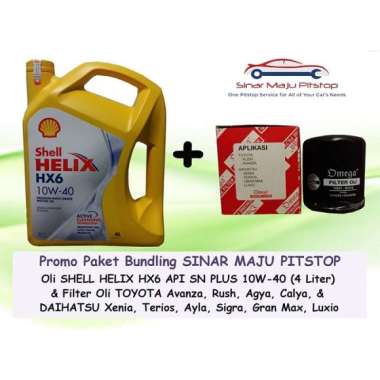 Paket Bundling Oli SHELL HELIX HX6 SAE 10W-40 SN & Filter Oli Mobil DAIHATSU AYLA SIGRA SIRION ROCKY