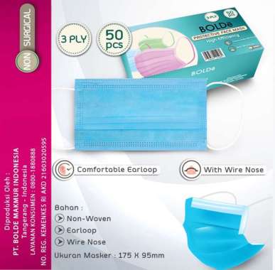 Bolde 3 PLY Masker Kesehatan Regular biru