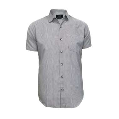 Redcliff Kemeja Pria Motif Garis Halus Pendek Hitam 6AK0008G M