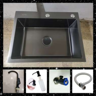 KITCHEN SINK BAK CUCI PIRING ONAN 1 LUBANG 6045 HITAM STAINLESS 304 KRAN PIPA