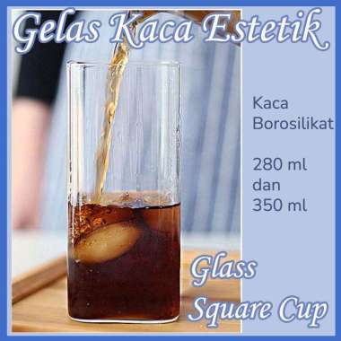 Gelas Kaca Estetik Bentuk Kotak Glass Square Cup Cafe Kekinian 350 ml 350 ml