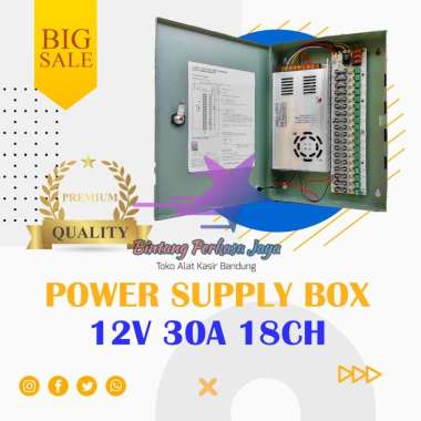 POWER SUPPLY 12V 30A BOX PANEL / ADAPTOR PSU 12V 30A 18CH UNTUK CCTV silver