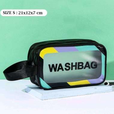 Tas kosmetik dan alat mandi TRANSPARAN RAINBOW waterproof BLACK size S