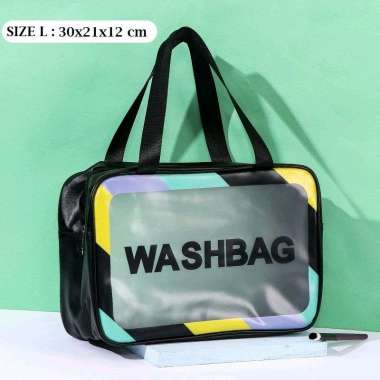 Tas kosmetik dan alat mandi TRANSPARAN RAINBOW waterproof BLACK size L