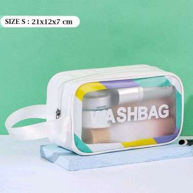 Tas kosmetik dan alat mandi TRANSPARAN RAINBOW waterproof WHITE size S