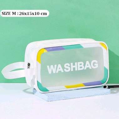 Tas kosmetik dan alat mandi TRANSPARAN RAINBOW waterproof WHITE size M