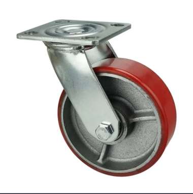 Roda Caster Troli / Troly PU Merah 6 Inch Taiwan Heavy Duty Hidup ( Putar ) Indonesia