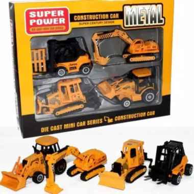mainan diecast construction metal excavator forklift buldozer