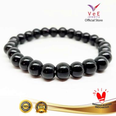 Vee Batu Giok China Asli Anti Virus Gelang Kesehatan Unisex - Hitam [8mm] Black
