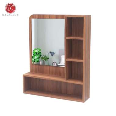 Rak Kosmetik Minimalis Meja Rias Cermin Kamar Aesthetic Gantung 60x50 Coklat