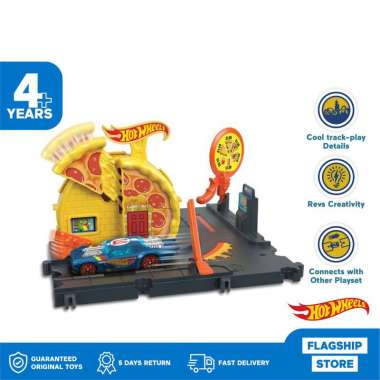 Hot Wheels City Speedy Pizza Pick-Up - Mainan Trek Mobil Balap