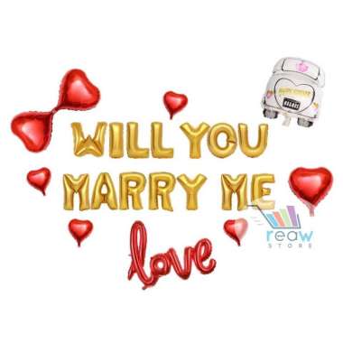 Paket Dekorasi Hiasan Balon Lamaran Will You Marry Me Multicolor