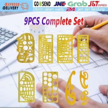 9Buah/Set Penggaris Template Utk Mal Furniture Interior Arsitek Kuning