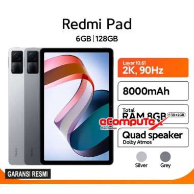 XIAOMI REDMI PAD 6 (6/128GB) TABLET RED MI PAD 6 MEDIATEK HELIO G99 KAMERA 8MP LAYAR 10,61” 2K 8000m
