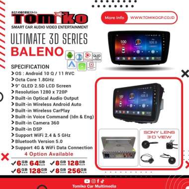 Head Unit Android Tomiko OEM Ultimate 3D Series for New Baleno 8GB | 128GB