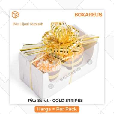 Pita Tarik Dekorasi Hampers Buket Bunga | Pita Serut Premium Mekar Gold Garis
