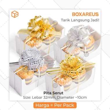 Pita Tarik Dekorasi Hampers Buket Bunga | Pita Serut Premium Mekar Gold Kotak