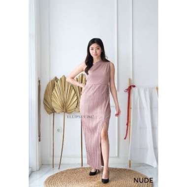 ELLIPSESINC Dress Pesta / Dress Kondangan / Dress Plisket / Anne Slit Dress L NUDE