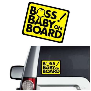 Stiker Mobil Unik Lucu Cutting Sticker Boss Baby On Board - Hitam - Kuning
