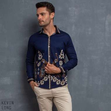 Kevin New Long Man Jumbo - Kemeja Batik Lengan Panjang Pria NAVY L-XL