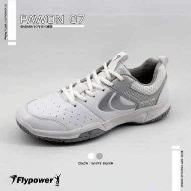 Sepatu Badminton Flypower Pawon 7 Junior Anak White Grey Original -Bulutangkis Shoes