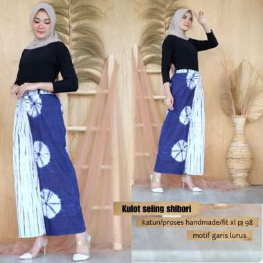 SNOEBEL EL SHIBORI CELANA TIE DYE SELING - LONGPANTS CELANA BATIK WANITA KULOT CUTBRY M-L Biru  Mult