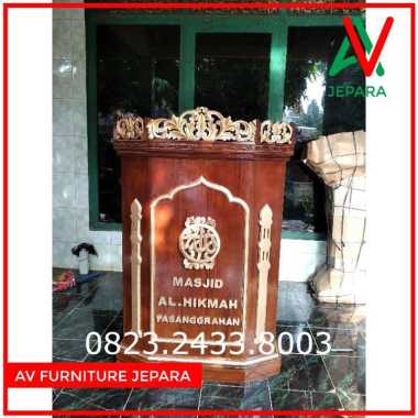 mimbar masjid kayu jati finishing podium jati