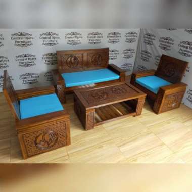 Kursi & Meja Tamu Triple Tutul Kayu Jati Ukir Minimalis Mebel Jepara -- Multicolor