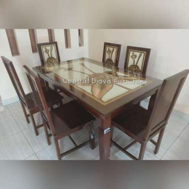 Kursi & Meja Makan Minimalis Kayu Jati Kursi 6 Ukir Mebel Jepara -- Multicolor