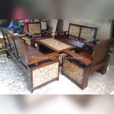 Kursi & Meja Tamu Koin Koper Kayu Jati Minimalis Furniture Jepara -- Multicolor