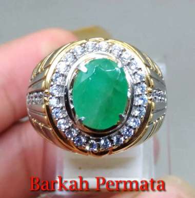 Cincin Permata Batu Natural Emerald Beryl Zamrud oval asli n 1534 Hijau