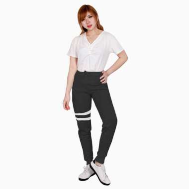 Celana Jogger training Wanita dewasa Seleting List Putih - Jfashion Kevilia XL Hitam