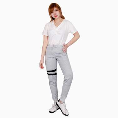 Celana Jogger training Wanita dewasa Seleting List Putih - Jfashion Kevilia XL Abu muda