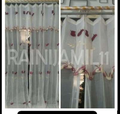 Gorden Vitrace Bordir Puring Daleman Merah L100 X P200cm