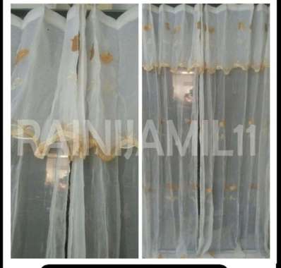 Gorden Vitrace Bordir Puring Daleman CoklatKuning L100 X P200cm