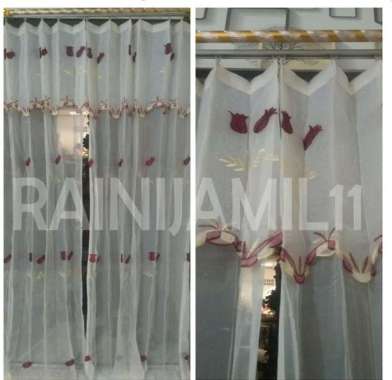 Gorden Vitrace Bordir Puring Daleman Merah L200 X P200cm