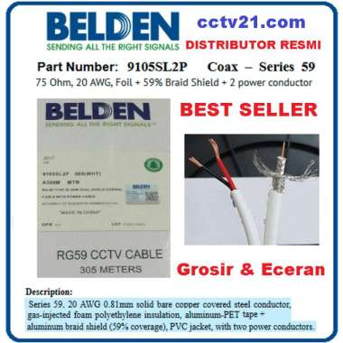 CCTV21 Promo Diskon BELDEN Coaxial RG59 Kabel + Power 9105SL2P 305 Meter Putih